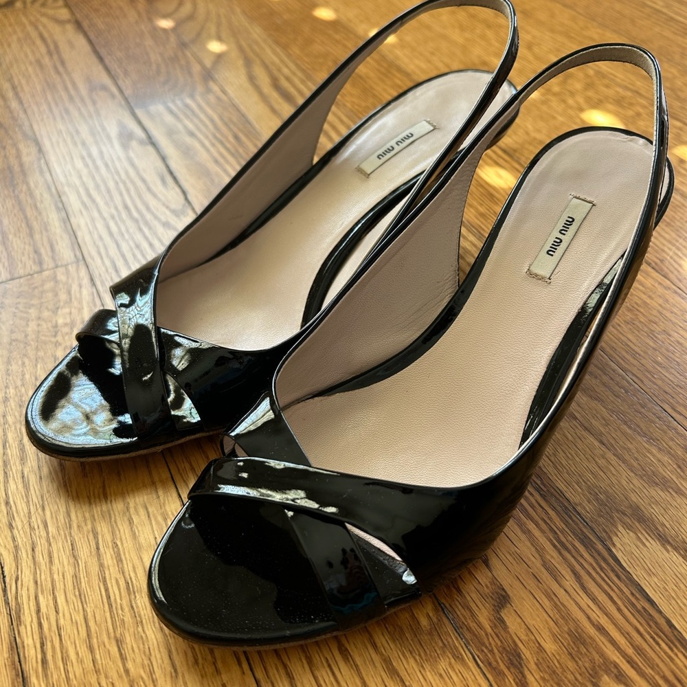 Miu Miu Black Patent Leather Slingback Heels